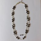 Stainless Steel 3 Strand Station Necklace Black Beaded Adjustable Collar Silver