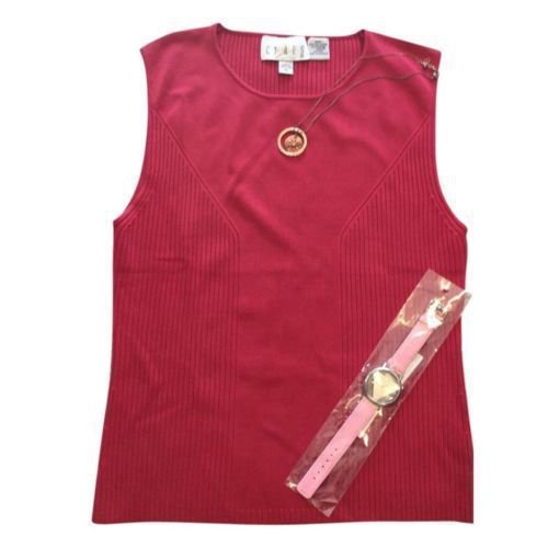 $20 M Red Cyprus Stretch Knit Shell Sleeveless Blouse Tank Casual Career Solid