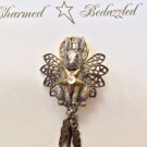 NWT Handmade Bunny Angel Pin Brooch Gold Silver Star Rhinestone Easter Christmas