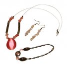 NWT Bracelet Earring Necklace Set Fair Trade Pink Metal Bead Plastic Silver