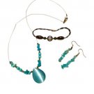 NWT Bracelet Earring Necklace Set Fair Trade Blue Metal Bead Plastic Silver