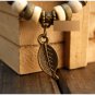 Braided Genuine Leather Bracelet Watch Beaded Charm brown Leaf bronze white