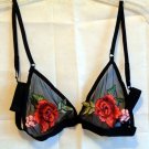 Embroidered Rose Applique Mesh Bralette Size S M L and XL