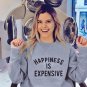 Sweatshirt Gray Light Weight Happiness is Expensive Size M or L