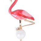 Flamingo Brooch Pin. Deep rich pink and gold with faux pearl