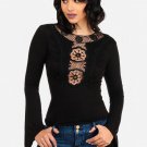 Sexy Black Long Sleeve Top with Sexy Open Crochet Front size Sm