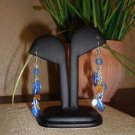 Blue and White Glass and Acrylic Beads Fish Hook Drop Earrings Silver Plated