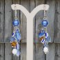 Blue and White Glass and Acrylic Beads Fish Hook Drop Earrings Silver Plated