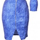Sexy Denim Wash Color Full Front Zipper Skirt Size Choice 1XL 2XL or 3XL