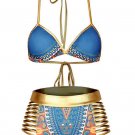 Bushed Metallic Gold and Blue 2pc Bikini Swim Set Very Sexy size M or XL