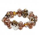 Chunky Bracelet Acrylic and  Lampworked Glass Brown and White
