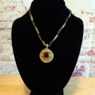 Necklace Pendant with Large Amber Color Rhinestone