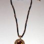 Necklace Pendant with Large Amber Color Rhinestone