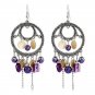 Drop Earrings Open Silver Motif with Black or Purple Color Beads
