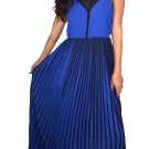 Cross Back Spaghetti Strap Dress  Maxi Pleated Skirt Royal Blue and Black size L
