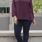 Stripe Burgundy and Navy Blue Loose Fit Blouse Top size 3XL