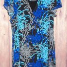 Cute Dinner Dress Abstract Print Blues Grays on Black size 3X