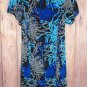 Cute Dinner Dress Abstract Print Blues Grays on Black size 3X