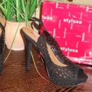 Black Faux Suede Sling Back Open Toe Heels Open Lattice size 8