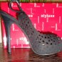Black Faux Suede Sling Back Open Toe Heels Open Lattice size 8