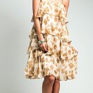 Summer Time Chiffon Tier Dress Cream with Mocha Print size S M L