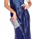 Iridescent Purple Blue Maxi Gown Embellish with a Crystal Brooch size M