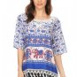 Lucky Elephants Blue Blouse Top Size Choice M L or XL
