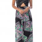 Classy Jumpsuit So Pretty  Paisley with Faux Leather Cut Out Upper Size S M L