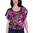 Purple Top with Gold Foil Abstract Design All Black Lace Back Size S M L or XL