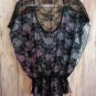 Purple Top with Gold Foil Abstract Design All Black Lace Back Size S M L or XL
