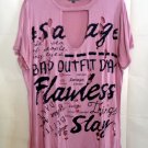 Orchid Distressed Over Sized T with Graphic Text Holes Tears size 2X or 3X