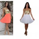 Cocktail Dress Choice Gold Sequin and White or Neon Strapless size S or M