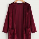 Burgundy Wine Velvet Blazer Open Front Jacket size M or L