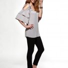 Cold Shoulder Chiffon Silver Gray Color Top Blouse size S M L