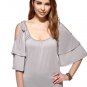 Cold Shoulder Chiffon Silver Gray Color Top Blouse size S M L