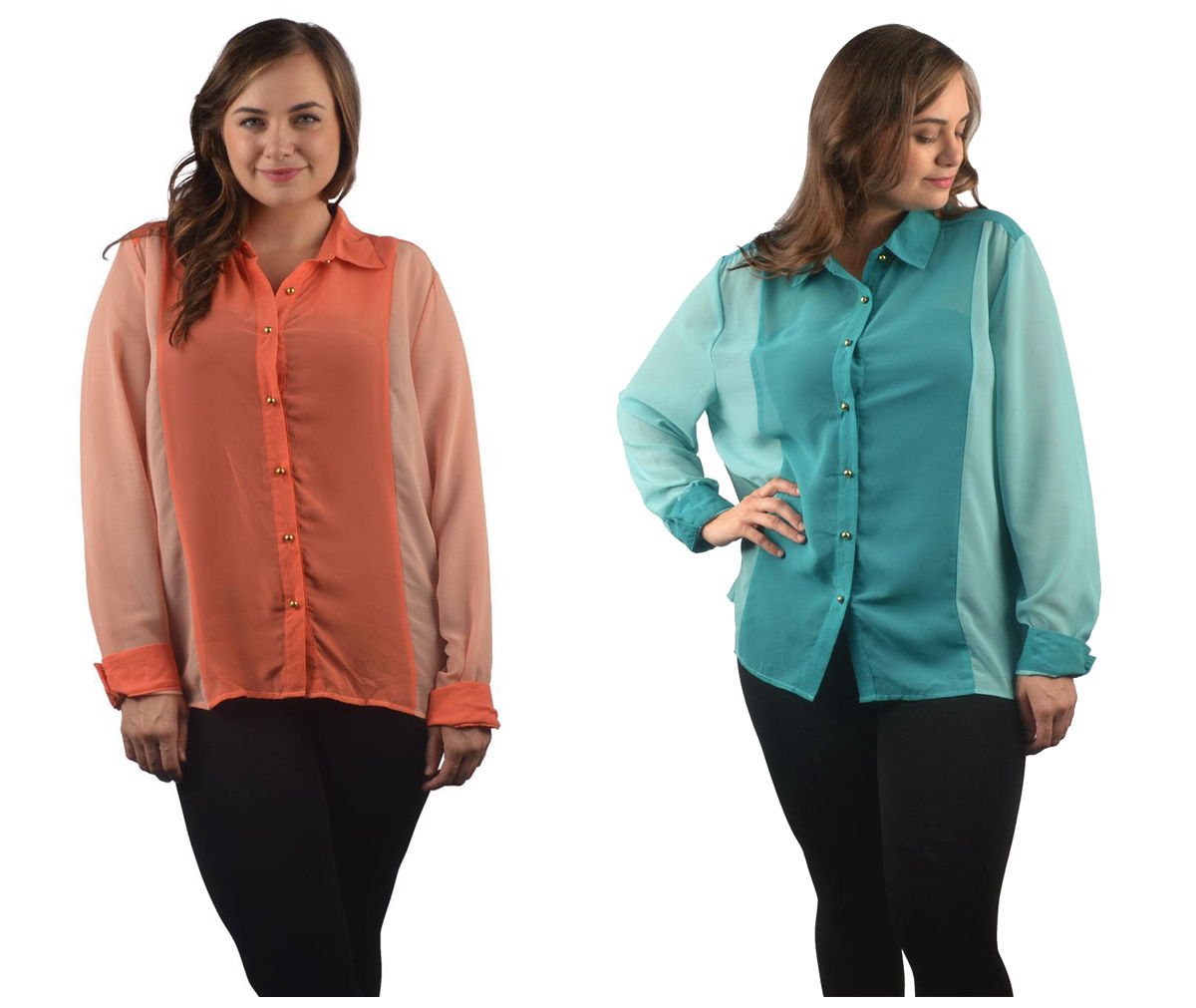 Two Tone Chiffon Blouses Semi-Sheer Color and Size Choice