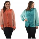 Two Tone Chiffon Blouses Semi-Sheer Color and Size Choice