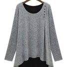 Gray Black Color Block Double Layer Blouse Boyfriend Top Size L or XL