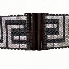 Black Stretch Belt with Silver Geometry Pattern