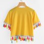 Poppy Buttercup Yellow Whimsical Colorful Tassels Midriff Crop Top S or M