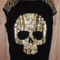 Black Oversized Designer Shirt Gold Foil Skull fits 34"-44" bust OS