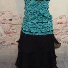 Mermaid Jade Lace on Black Crepe Maxi Dress Evening Prom Special Event size Sm