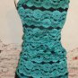 Mermaid Jade Lace on Black Crepe Maxi Dress Evening Prom Special Event size Sm