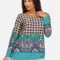 Bohemian Paisley Prism Pattern Tunic Top Main Color Teal sz Large (Top runs big)