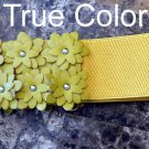 Stretch Belt With Dusty Yellow Green Floral Cut Flowers OS