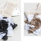 Stretch Belt With Large Flower Choice of Color Black/White or Mocha/White