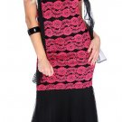 Mermaid Raspberry Lace on Black Crepe Maxi Dress Evening Prom Special Event