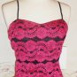 Mermaid Raspberry Lace on Black Crepe Maxi Dress Evening Prom Special Event