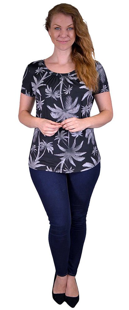 Versatile Top Silver/Gray  Palm Trees on Black Top Slinky Size 2XL or  3XL