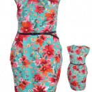Sexy Vacation Dress Turquoise With Large Tropical Flowers Choice 1XL 2XL or 3XL